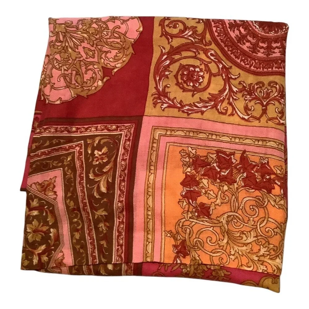 Square Scarf‎ Wrap With Vibrant Ornamental Pattern Multicolor 90x90cm